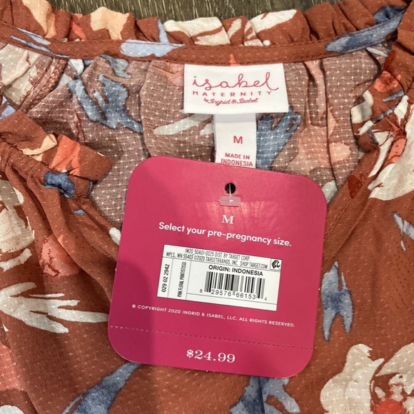 Isabel Maternity Woven Maternity Blouse Pink Floral maternity top Medium 1222 - Picture 8 of 12